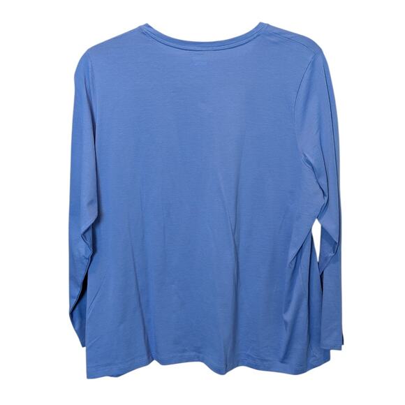 Lands End Women's Plus Sz 2X Blue Long Sleeve Soft Cotton V Neck T-Shirt - Picture 4 of 5